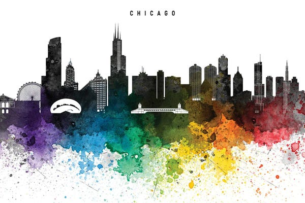 Canvas Print: Chicago Skyline Rainbow Style by WallDecorAddict