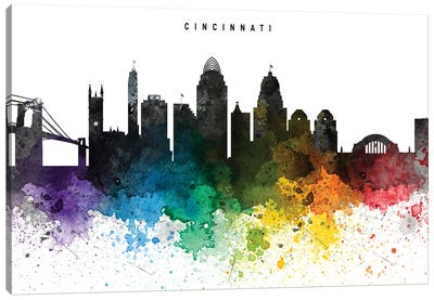 Cincinnati Skyline Rainbow Style Canvas Art Print - WallDecorAddict