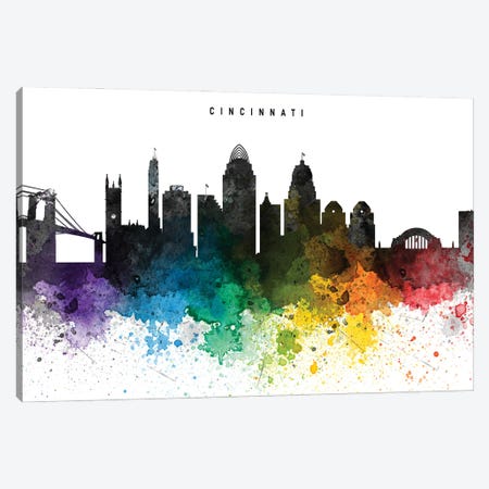 Cincinnati Skyline Rainbow Style Canvas Print #WDA2484} by WallDecorAddict Art Print