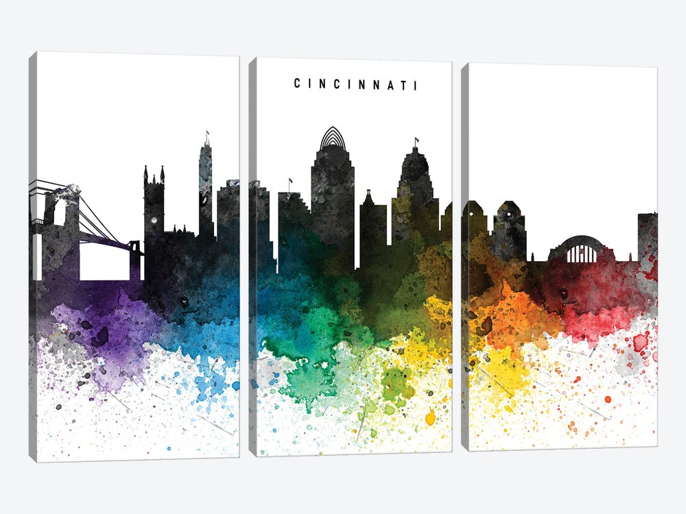 Cincinnati Skyline Rainbow Style by WallDecorAddict 3-piece Art Print