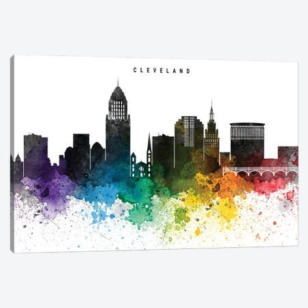Cleveland Skyline Rainbow Style Canvas Print #WDA2485} by WallDecorAddict Canvas Art Print