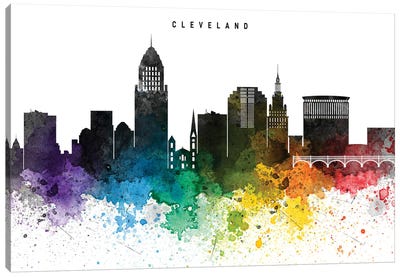 Cleveland Skyline Rainbow Style Canvas Art Print - Ohio Art