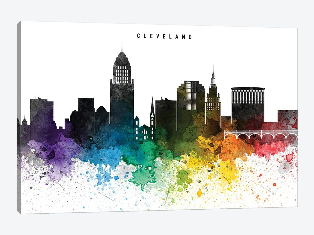 Cleveland Skyline Rainbow Style by WallDecorAddict 1-piece Canvas Art