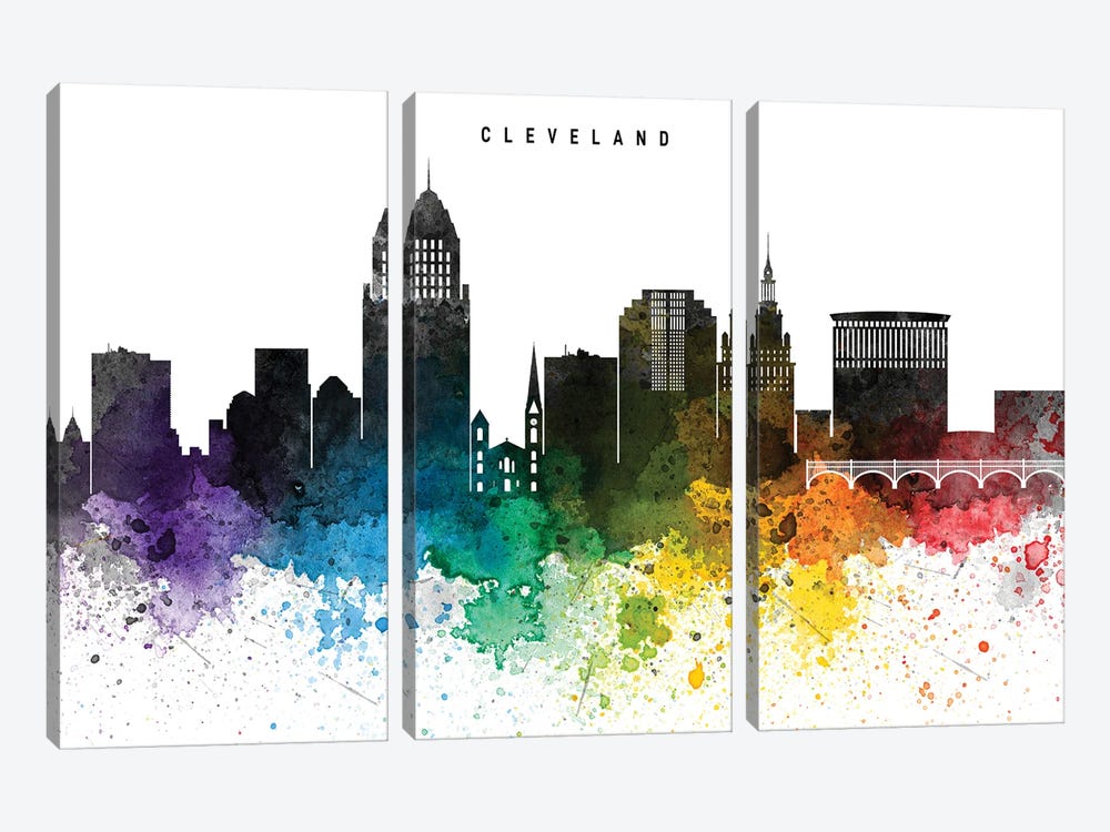 Cleveland Skyline Rainbow Style by WallDecorAddict 3-piece Canvas Wall Art
