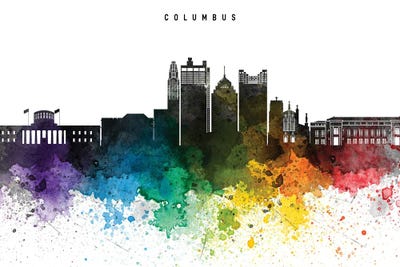 Columbus Skyline Rainbow Style by WallDecorAddict framed canvas print