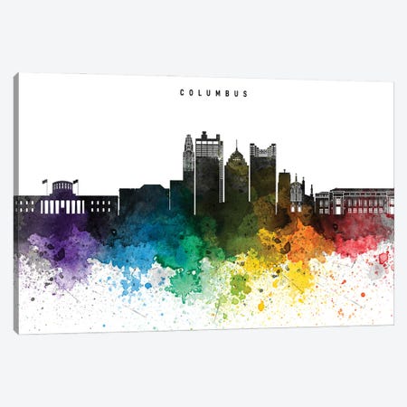 Columbus Skyline Rainbow Style Canvas Print #WDA2486} by WallDecorAddict Canvas Print
