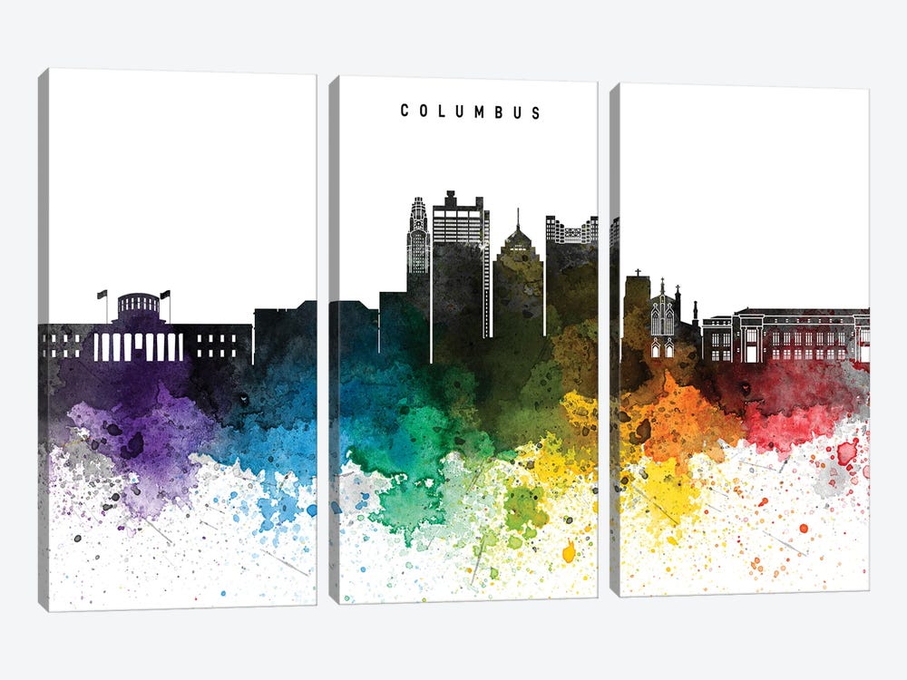 Columbus Skyline Rainbow Style by WallDecorAddict 3-piece Canvas Art Print