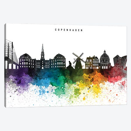 Copenhagen Skyline Rainbow Style Canvas Print #WDA2487} by WallDecorAddict Art Print