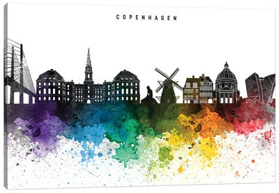 Copenhagen Skyline Rainbow Style Canvas Art Print - Denmark