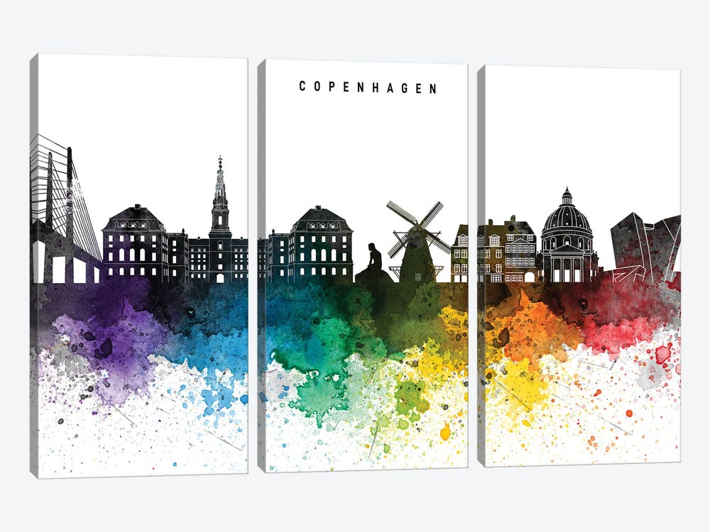 Copenhagen Skyline Rainbow Style 3-piece Canvas Wall Art
