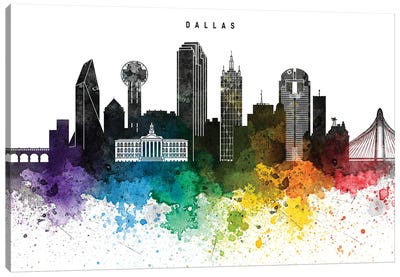 Dallas Skyline Rainbow Style Canvas Art Print - Dallas Art