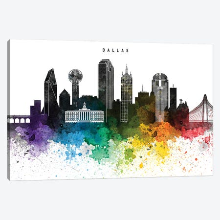 Dallas Skyline Rainbow Style Canvas Print #WDA2488} by WallDecorAddict Canvas Artwork