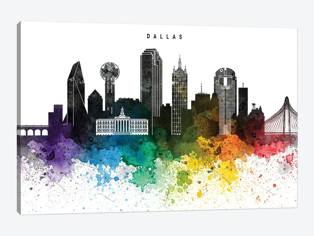 Dallas Skyline Rainbow Style by WallDecorAddict 1-piece Canvas Art Print