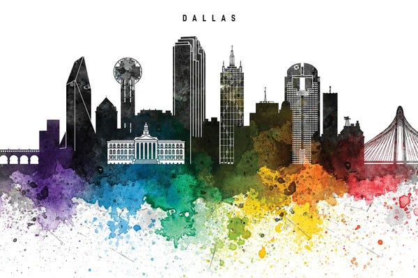 Fine Art Print: Dallas Skyline Rainbow Style by WallDecorAddict
