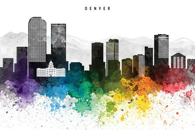 Denver Skyline Rainbow Style by WallDecorAddict art print