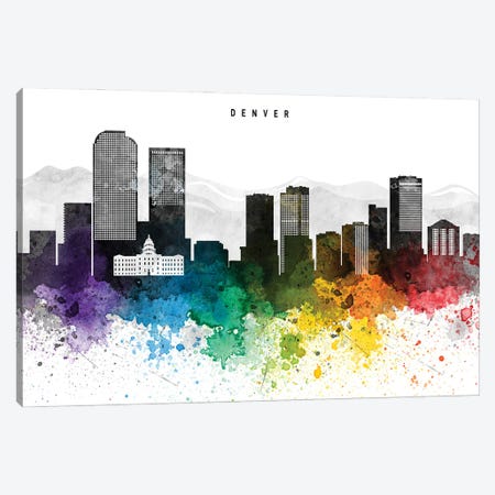 Denver Skyline Rainbow Style Canvas Print #WDA2489} by WallDecorAddict Canvas Wall Art