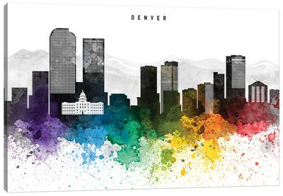 Denver Skyline Rainbow Style Canvas Art Print - Denver Art