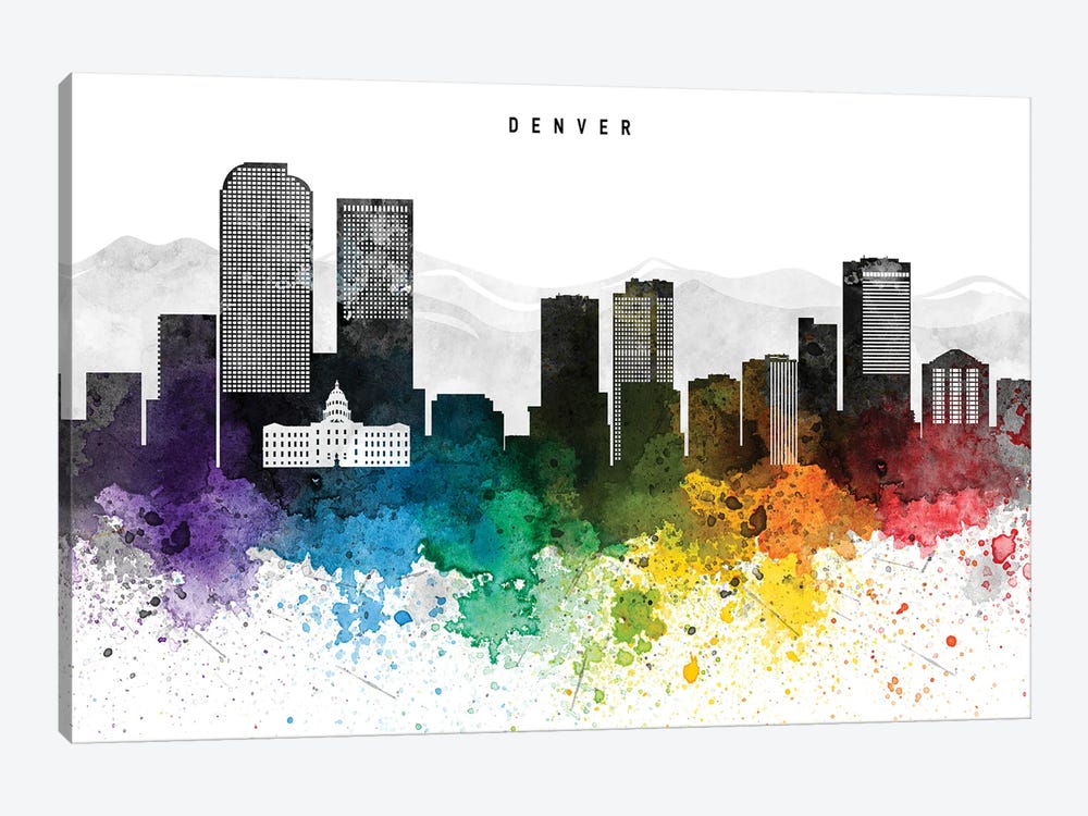 Denver Skyline Rainbow Style by WallDecorAddict 1-piece Canvas Art