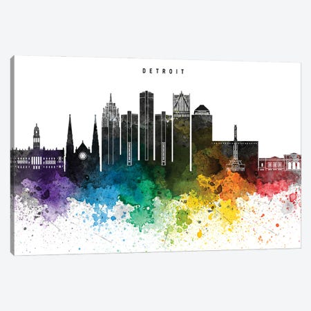 Detroit Skyline Rainbow Style Canvas Print #WDA2490} by WallDecorAddict Canvas Print