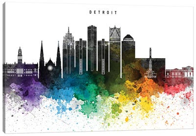 Detroit Skyline Rainbow Style Canvas Art Print - Detroit Skylines