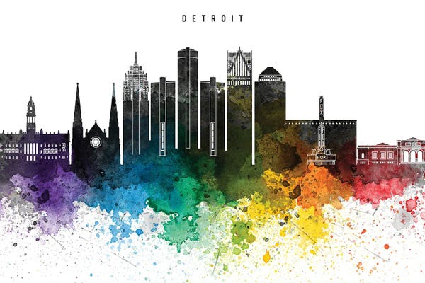 Michigan: Detroit Skyline Rainbow Style by WallDecorAddict