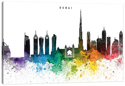 Dubai Skyline Rainbow Style Canvas Art Print - United Arab Emirates Art