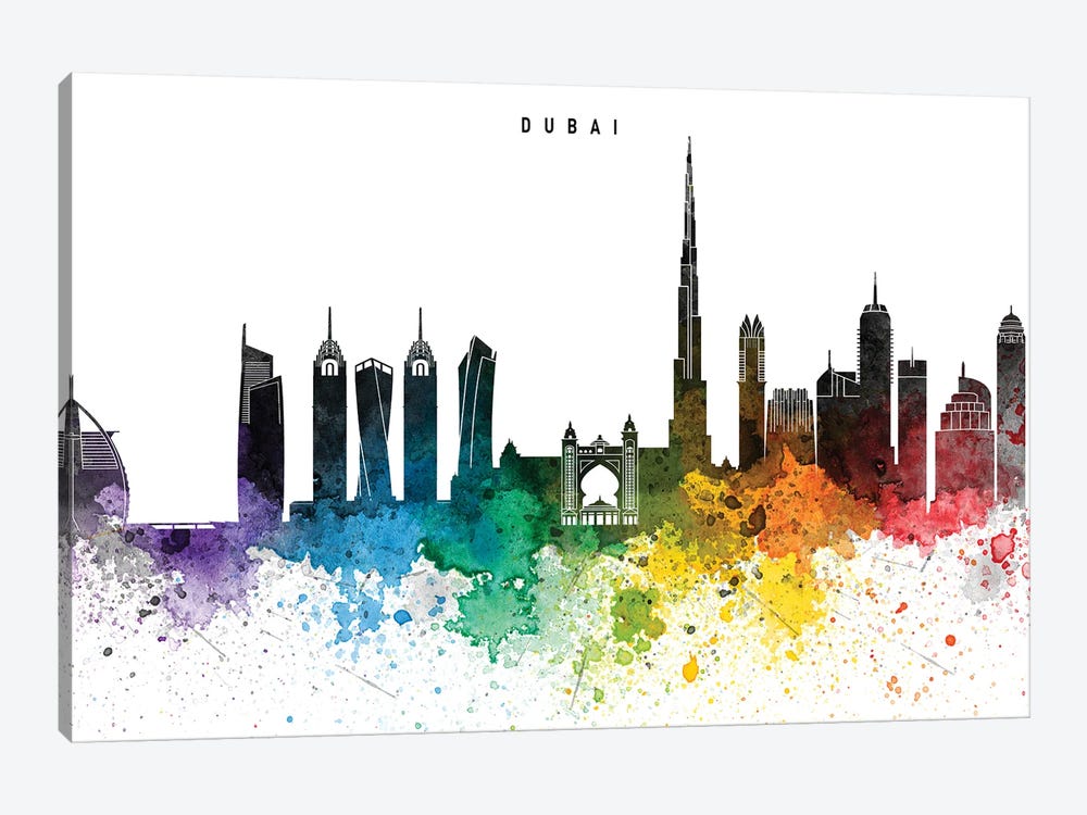 Dubai Skyline Rainbow Style by WallDecorAddict 1-piece Canvas Art Print