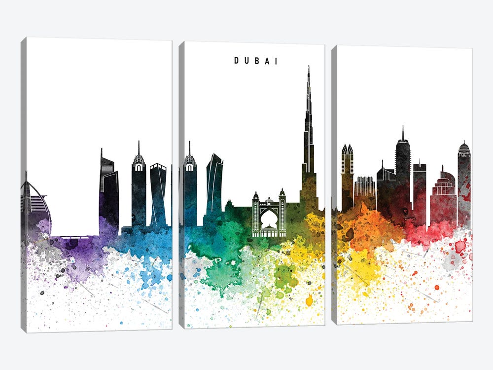 Dubai Skyline Rainbow Style by WallDecorAddict 3-piece Canvas Print