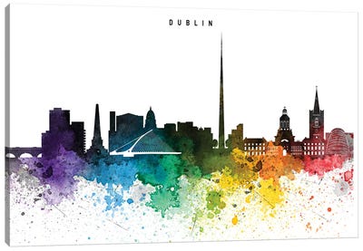 Dublin Skyline Rainbow Style Canvas Art Print - Dublin