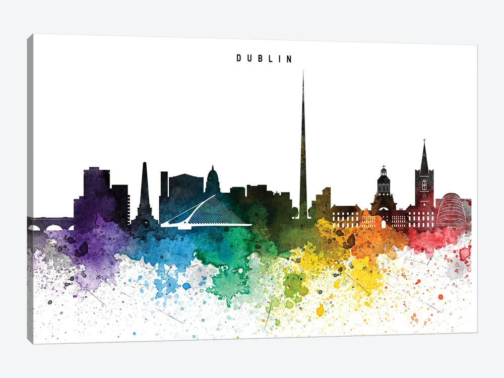 Dublin Skyline Rainbow Style by WallDecorAddict 1-piece Canvas Artwork