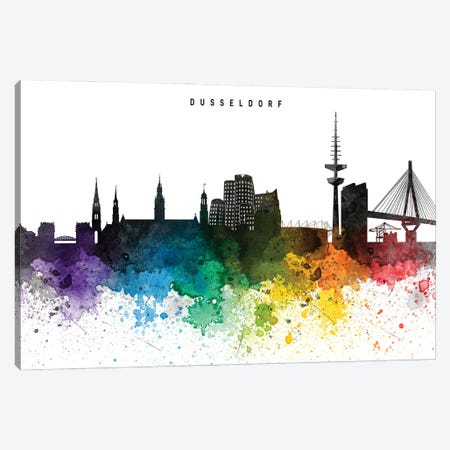 Dusseldorf Skyline Rainbow Style Canvas Print #WDA2493} by WallDecorAddict Canvas Art Print