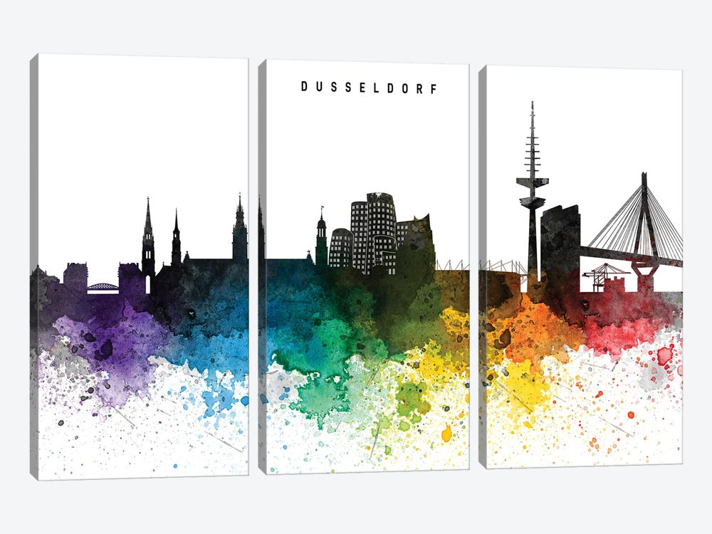 Dusseldorf Skyline Rainbow Style by WallDecorAddict 3-piece Art Print