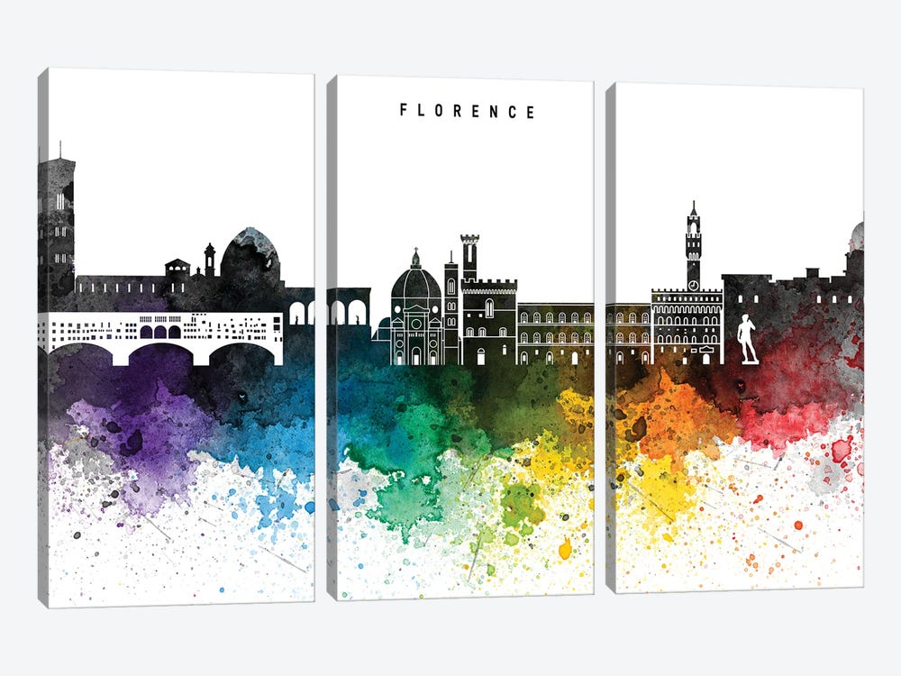 Florence Skyline Rainbow Style by WallDecorAddict 3-piece Art Print