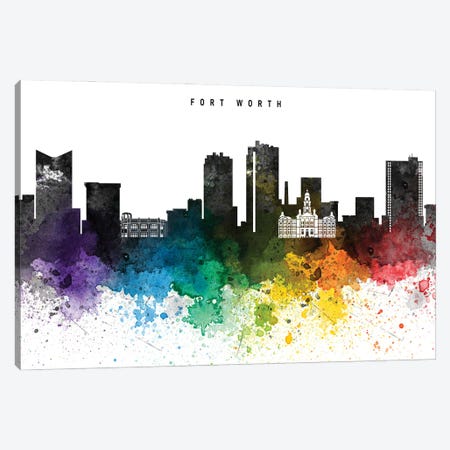 Fort Worth Skyline Rainbow Style Canvas Print #WDA2496} by WallDecorAddict Canvas Wall Art