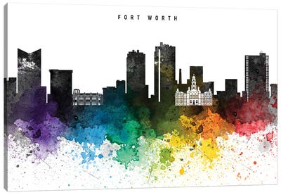 Fort Worth Skyline Rainbow Style Canvas Art Print - Fort Worth