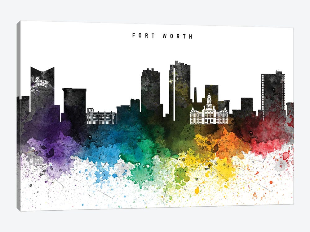 Fort Worth Skyline Rainbow Style by WallDecorAddict 1-piece Canvas Art