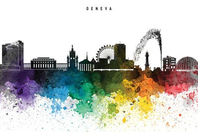 Geneva Skyline Rainbow Style by WallDecorAddict canvas print