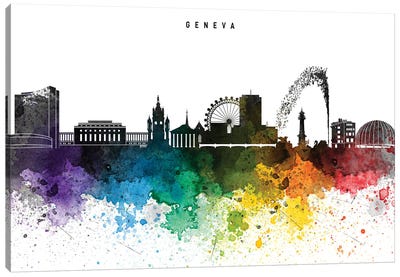 Geneva Skyline Rainbow Style Canvas Art Print - Switzerland Art