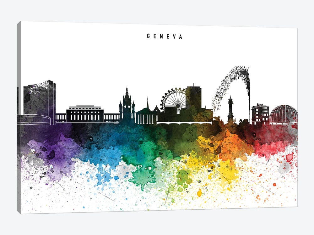 Geneva Skyline Rainbow Style by WallDecorAddict 1-piece Art Print