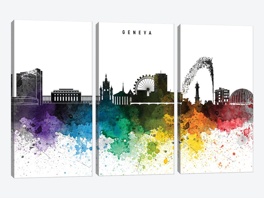 Geneva Skyline Rainbow Style by WallDecorAddict 3-piece Canvas Art Print