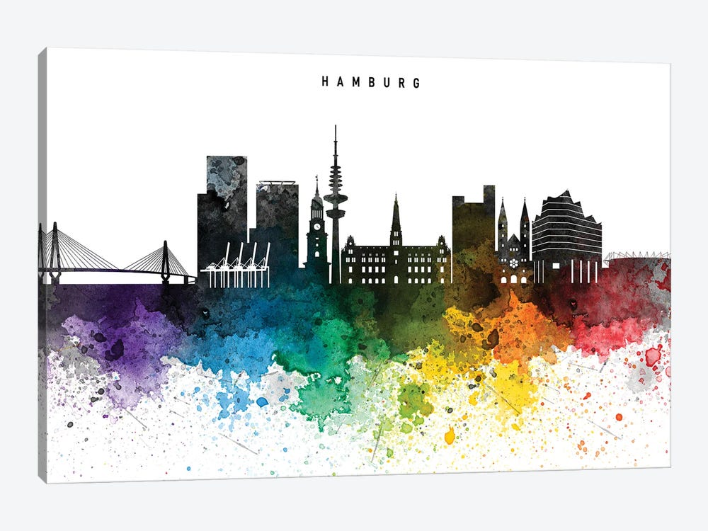 Hamburg Skyline Rainbow Style by WallDecorAddict 1-piece Canvas Wall Art