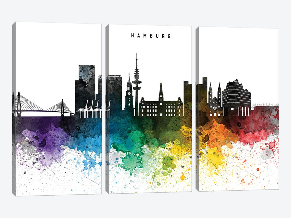 Hamburg Skyline Rainbow Style by WallDecorAddict 3-piece Canvas Art