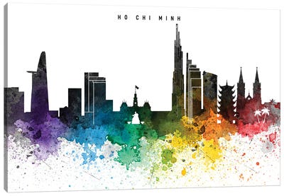 Ho Chi Skyline Rainbow Style Canvas Art Print - Vietnam Art