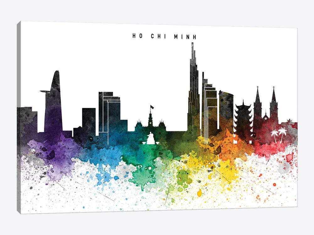 Ho Chi Skyline Rainbow Style by WallDecorAddict 1-piece Canvas Art Print
