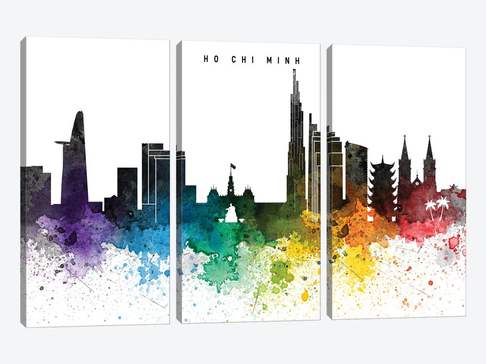 Ho Chi Skyline Rainbow Style by WallDecorAddict 3-piece Art Print