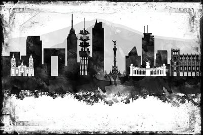 Mexico City Black And White Framed Skylines by WallDecorAddict multi panel art