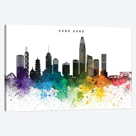 Hong Kong Skyline Rainbow Style Canvas Print #WDA2500} by WallDecorAddict Art Print