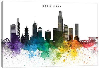 Hong Kong Skyline Rainbow Style Canvas Art Print - Hong Kong Art