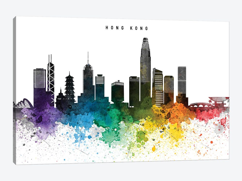 Hong Kong Skyline Rainbow Style by WallDecorAddict 1-piece Canvas Wall Art