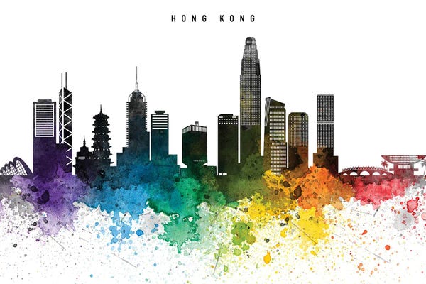 China: Hong Kong Skyline Rainbow Style by WallDecorAddict